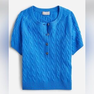 J. Crew cable knit blue cashmere henley t-shirt sweater in size medium